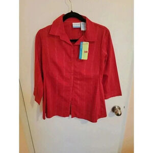 Announcements Maternity Button Down Blouse Womens Medium Red Striped NWT Office